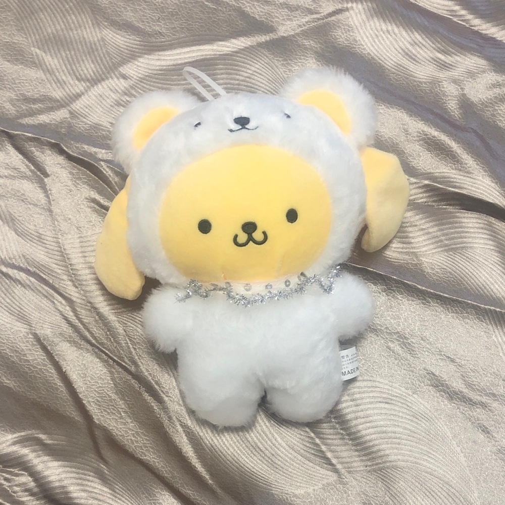 Plush Bear Character Keychain - White and Pale Yellow